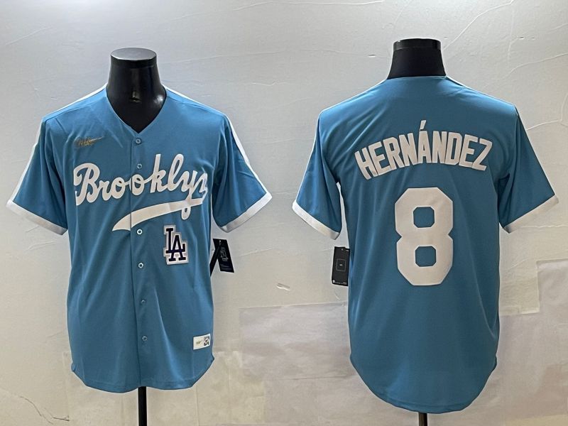 Men Los Angeles Dodgers 8 Hernandez Light Blue Throwback Game 2025 Nike MLB Jersey style 3069